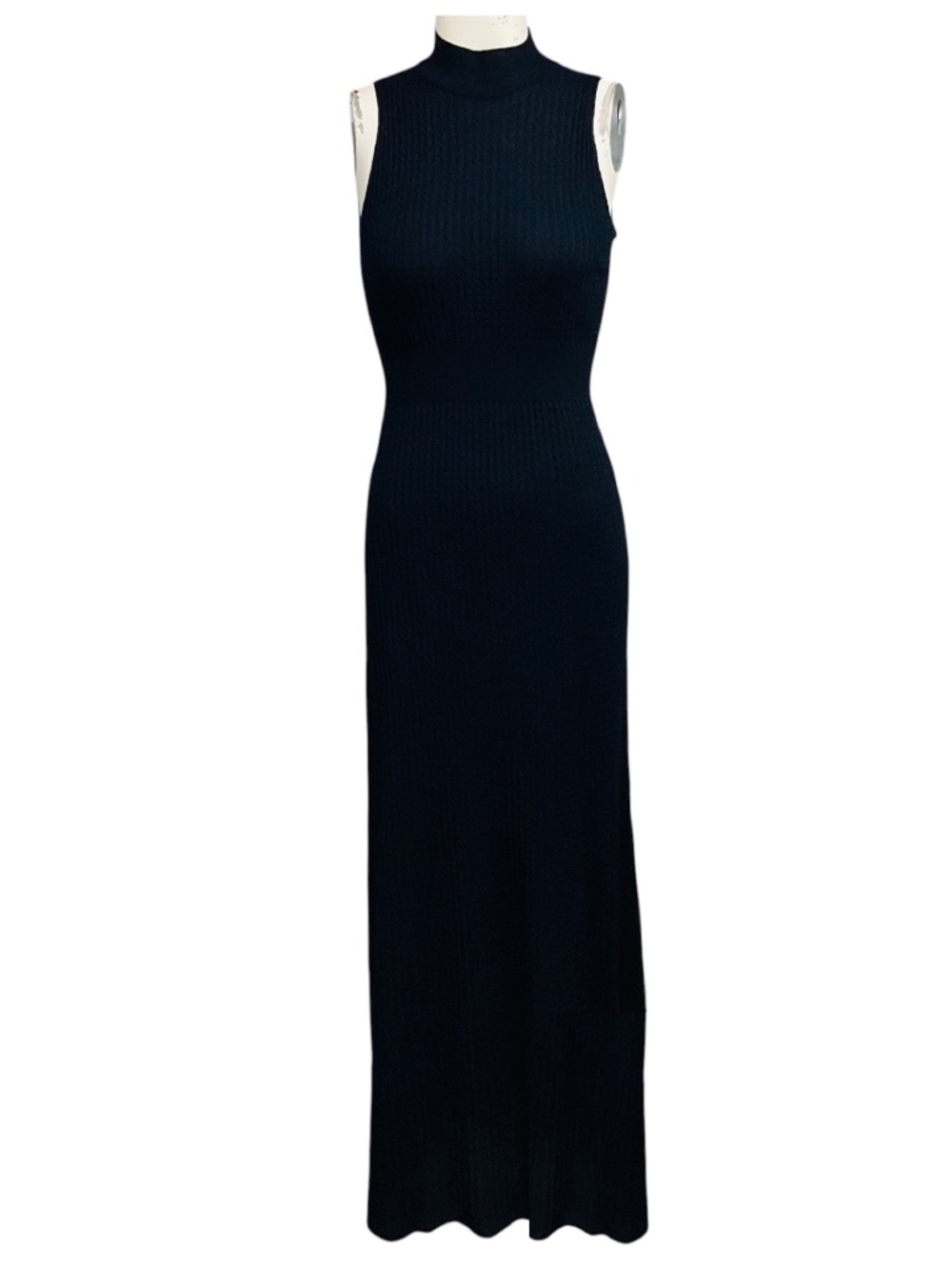 ELEVENTY NAVY BLUE SLEEVELESS FITTED KNIT MAXI DRESS
